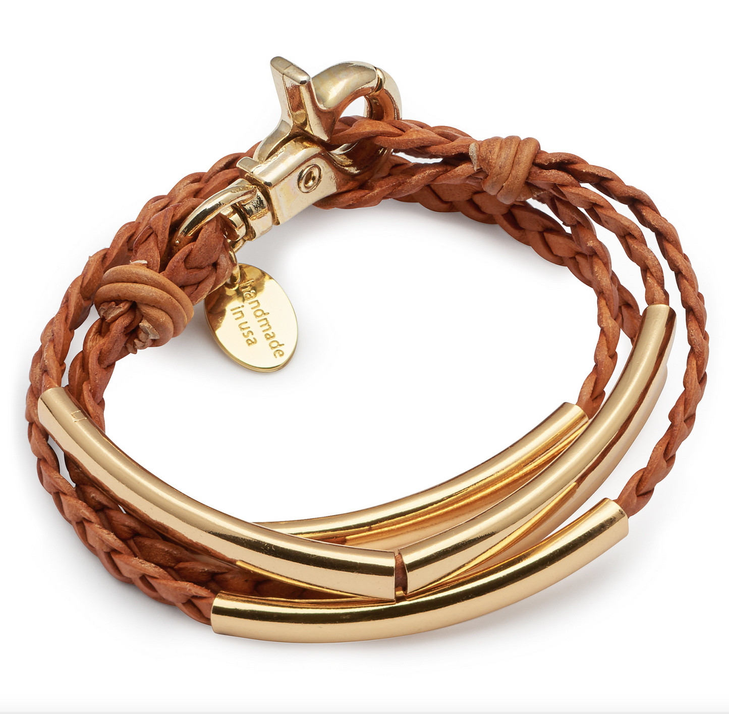 Addison – Gold Crescent & Braided Leather Wrap Bracelet