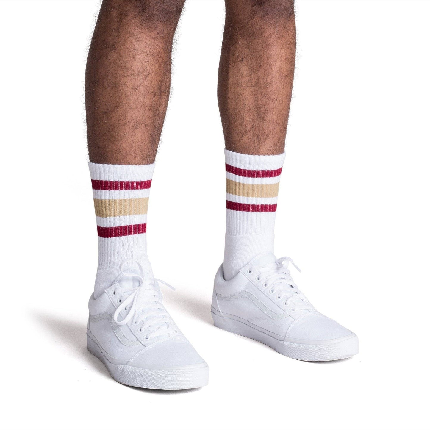 Maroon and Vegas Gold Striped Socks | White
