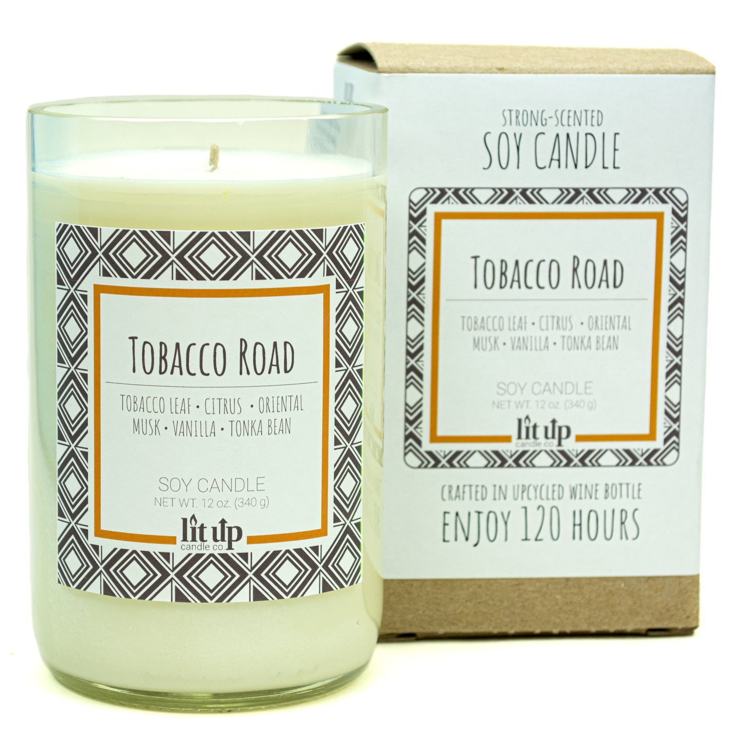 Tobacco Road 12 oz. soy candle in upcycled wine bottle | Tobacco, Caramel