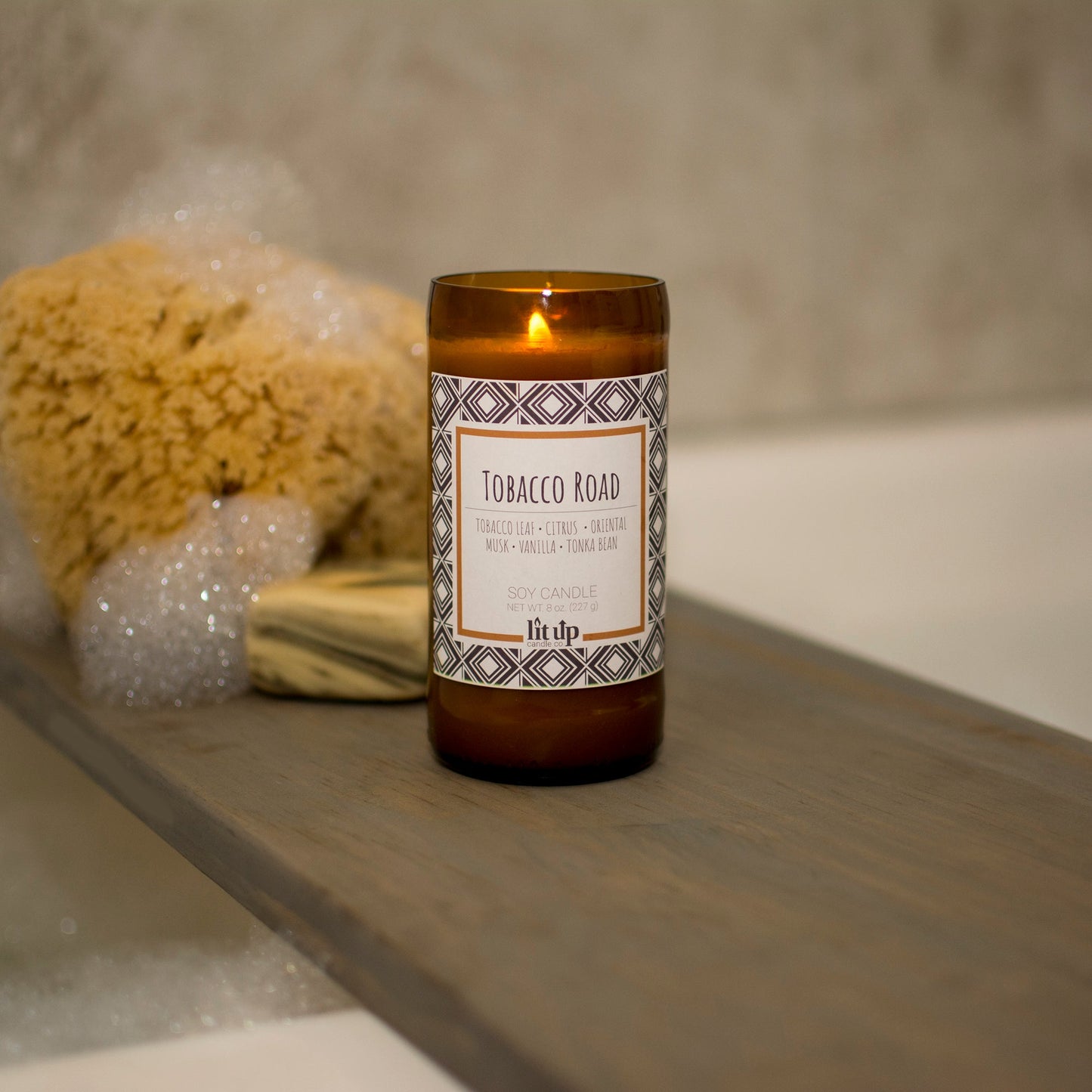 Tobacco Road 8 oz. soy candle in upcycled beer bottle | Tobacco, Caramel