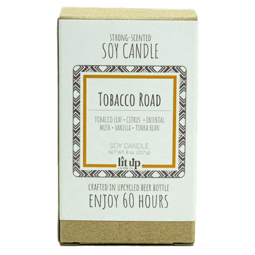 Tobacco Road 8 oz. soy candle in upcycled beer bottle | Tobacco, Caramel