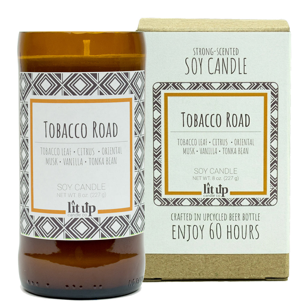 Tobacco Road 8 oz. soy candle in upcycled beer bottle | Tobacco, Caramel