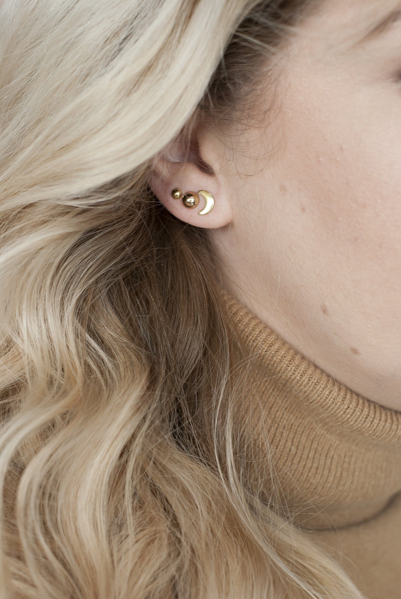 Tiny Moon Stud Earrings