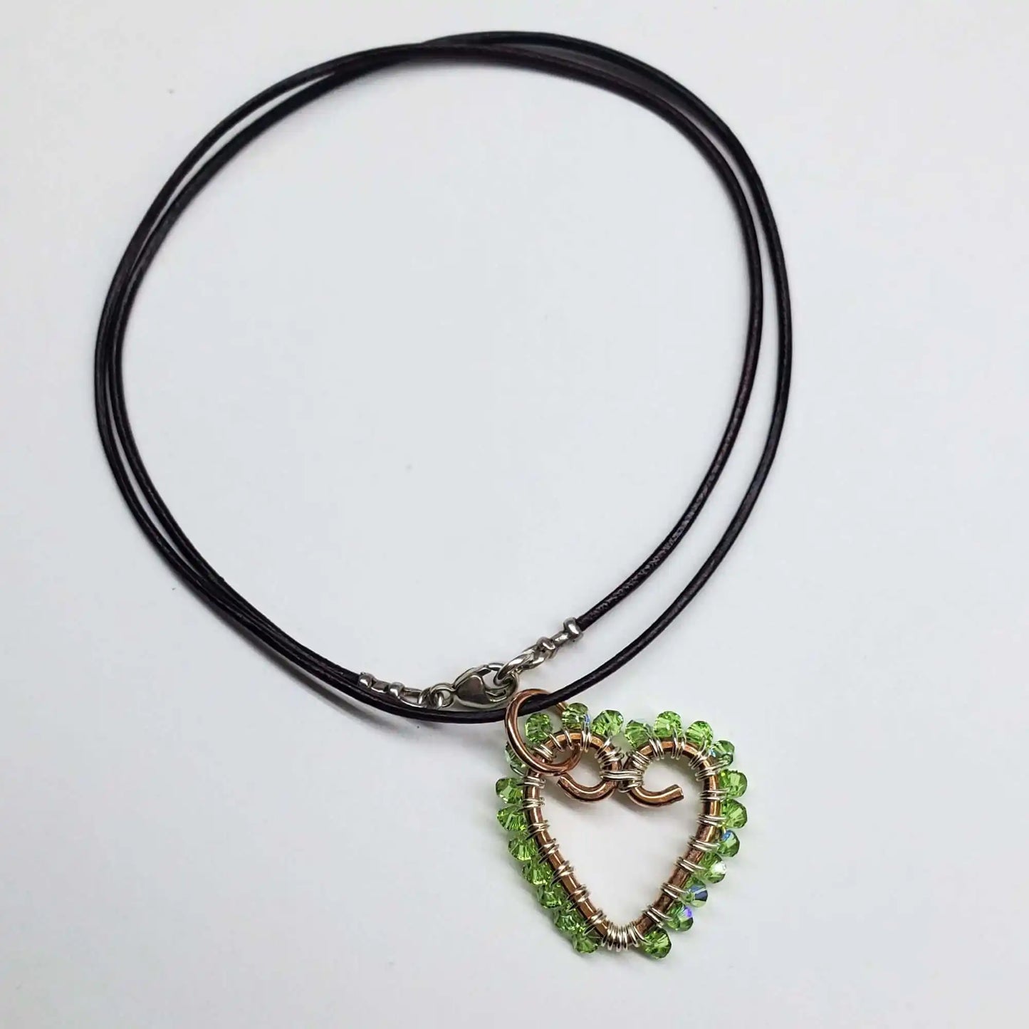 Wire Wrapped Copper Hammered Open Heart Crystal Necklace