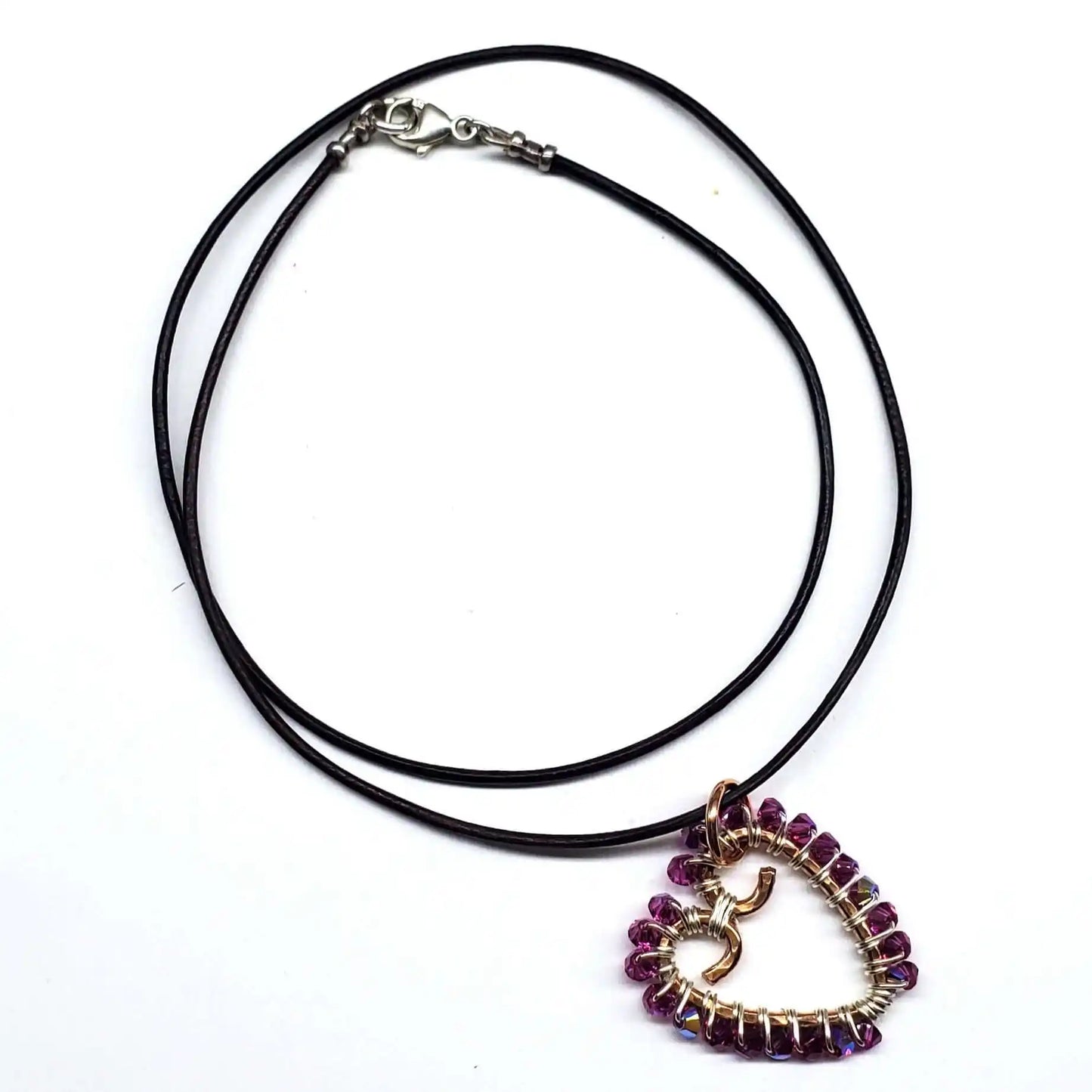Wire Wrapped Copper Hammered Open Heart Crystal Necklace
