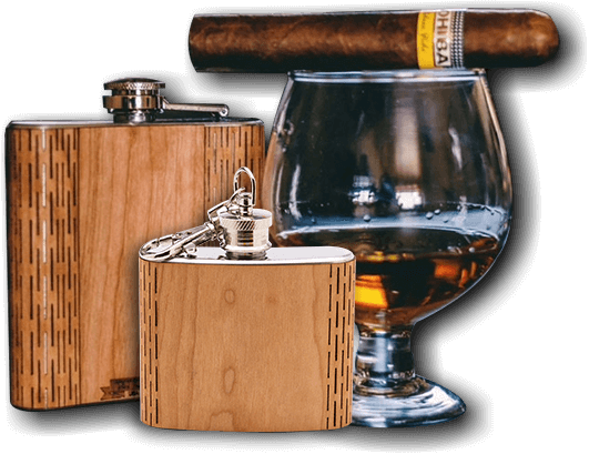 6 oz. Wooden Hip Flask (Sawtooth Mountains in Bamboo & Black Walnut)