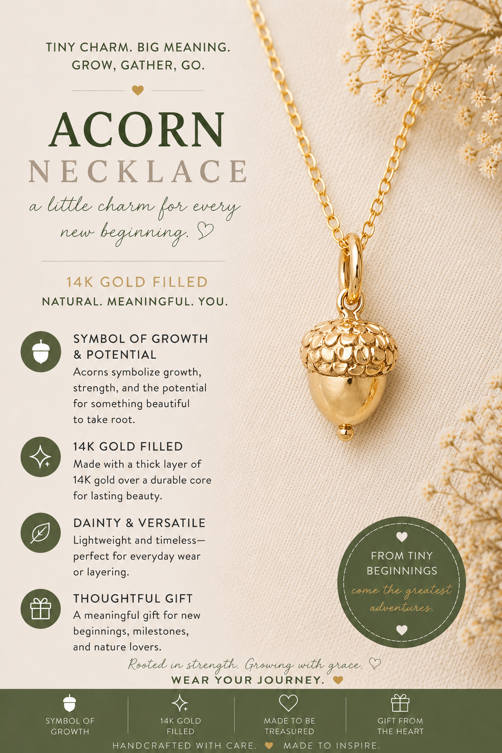 Acorn Charm- Dainty 14k Gold Filled Jewelry
