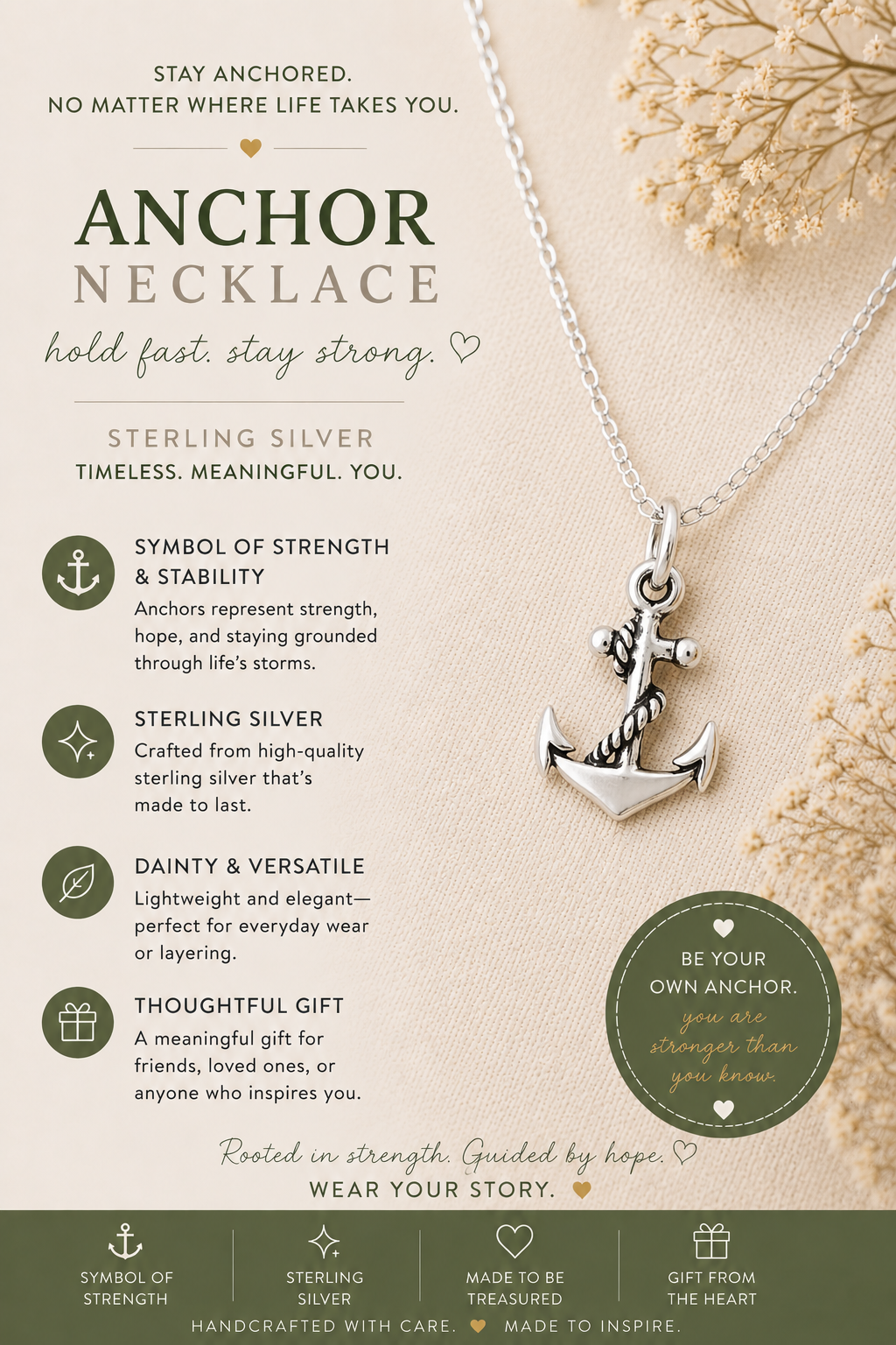 Anchor Necklace - Sterling Silver - Friendship Necklace - Gift for Her
