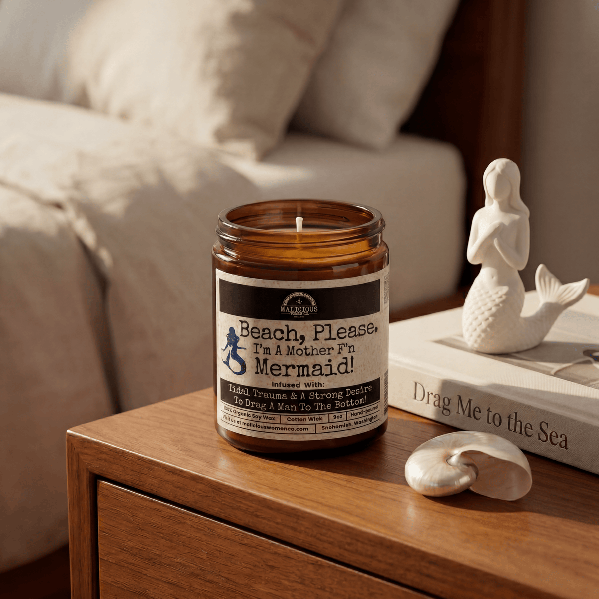 Beach Please! I'm A MotherF'n Mermaid | 9oz Funny Candle | Malicious Women Co