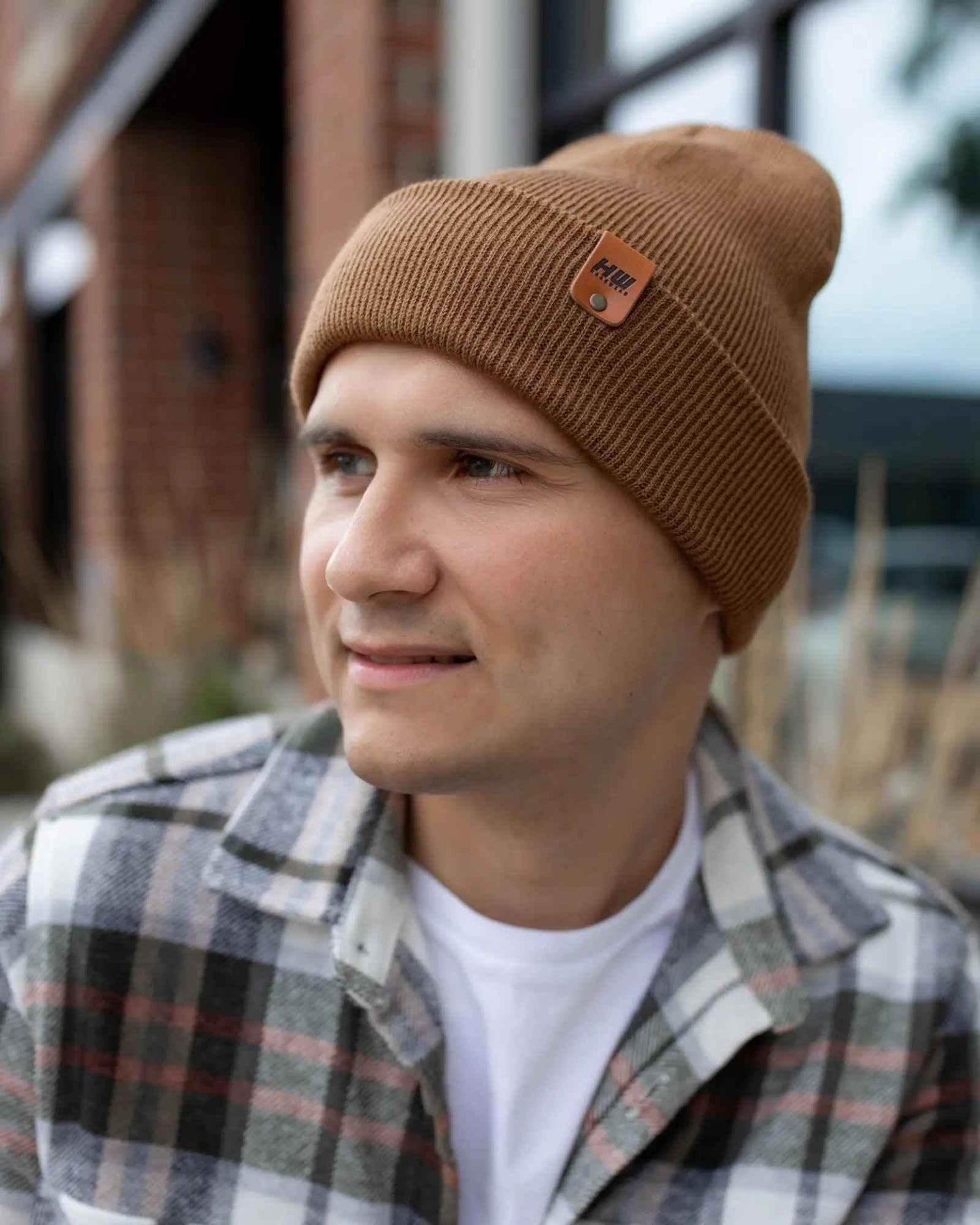 HAAKWEAR Traditional Camel Brown Beanie | Classic Cuffed Knit Hat | Made in USA