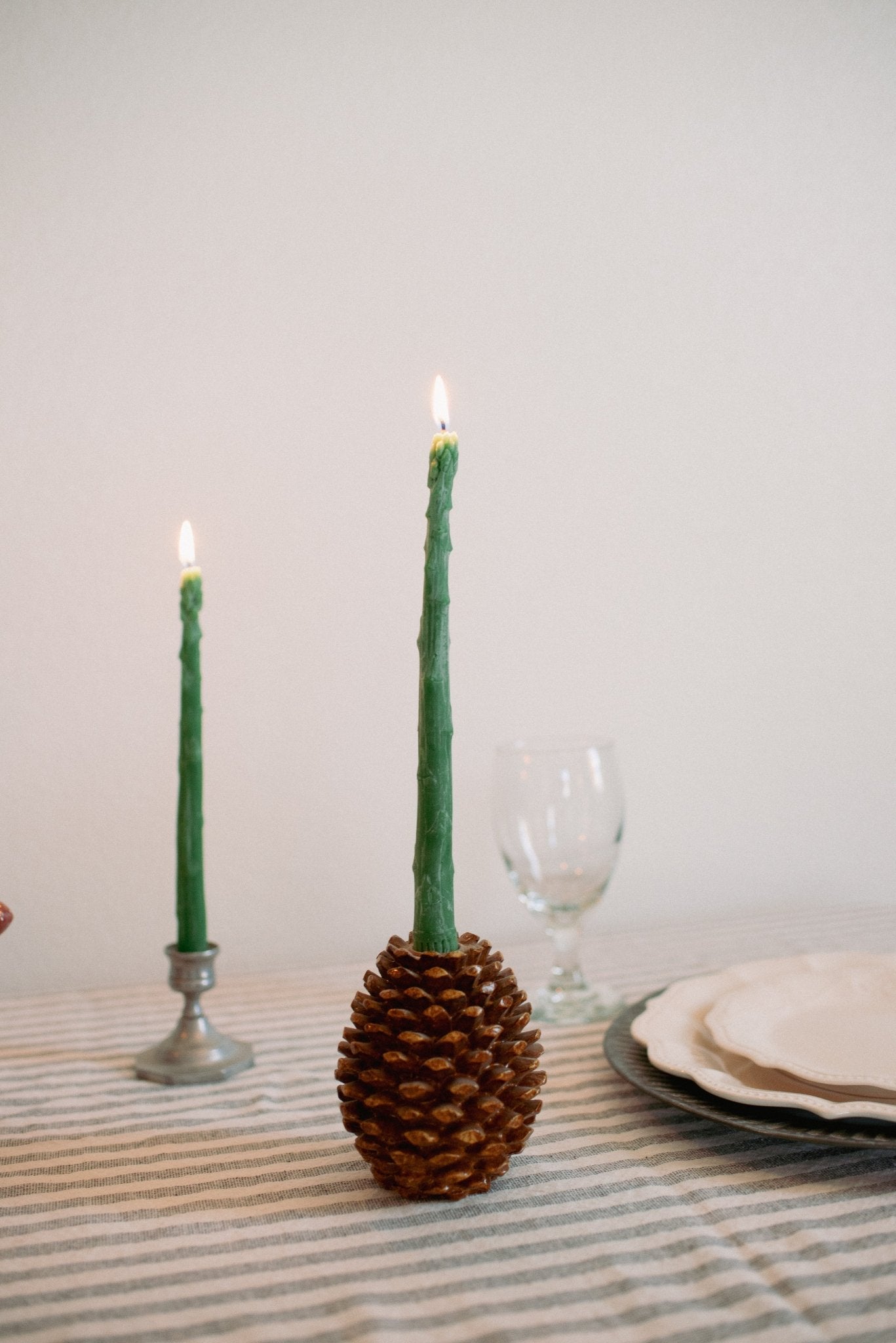 Asparagus Beeswax Taper Candles — Set of 2