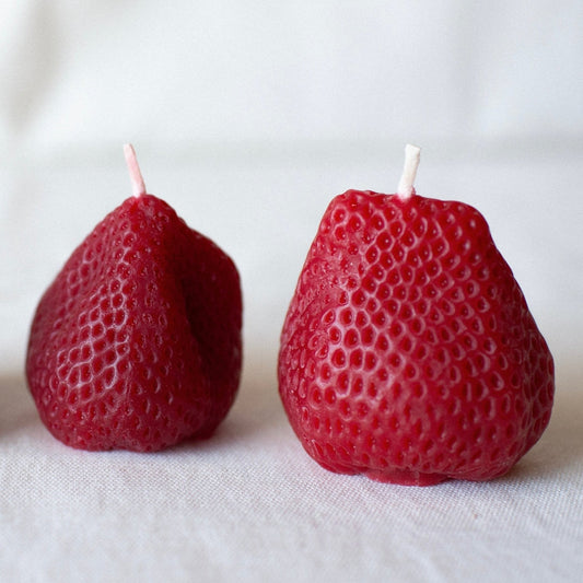 Big Strawberry Beeswax Candle Pair