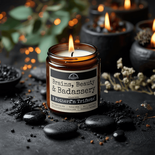 Brains Beauty Badassery | 9oz Funny Candle | Malicious Women Co