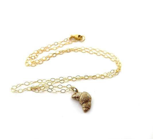 Dainty Croissant Charm Necklace – 14k Gold Filled | Handmade Foodie Gift
