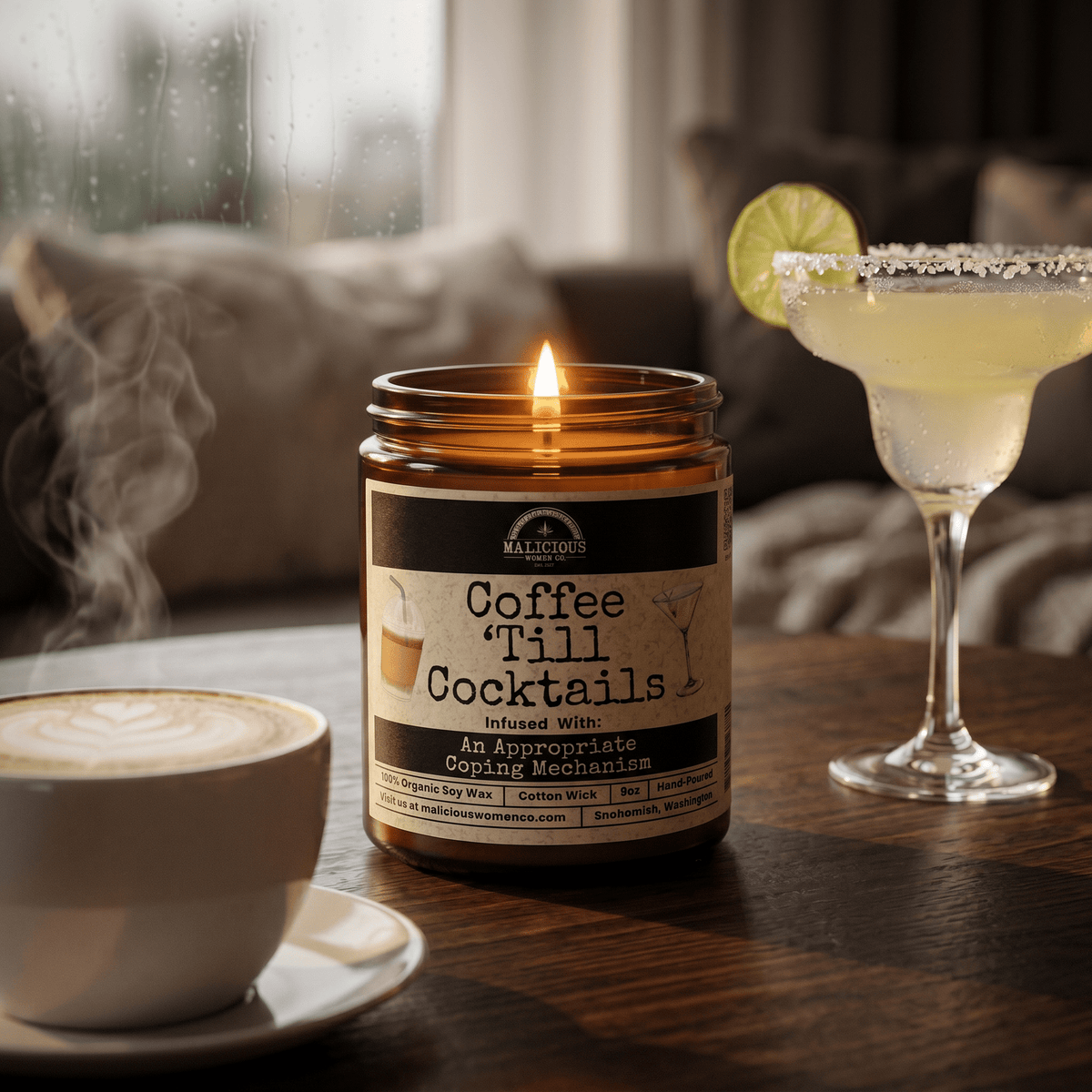Coffee Til Cocktails | 9oz Funny Candle | Malicious Women Co