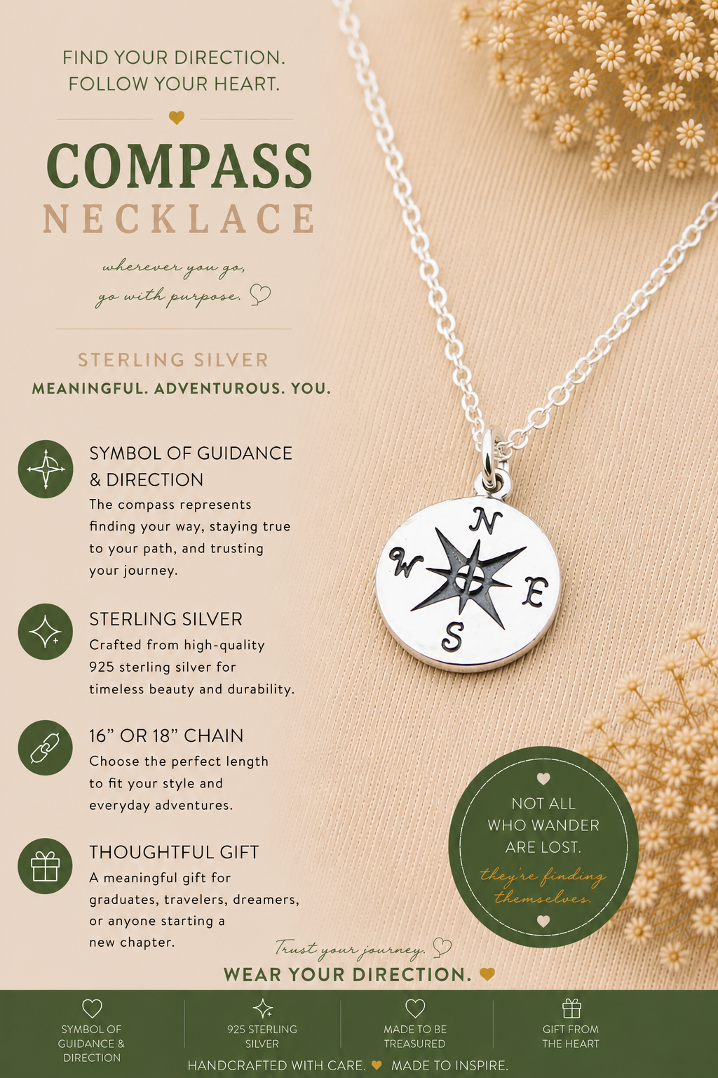 Sterling Silver Compass Necklace