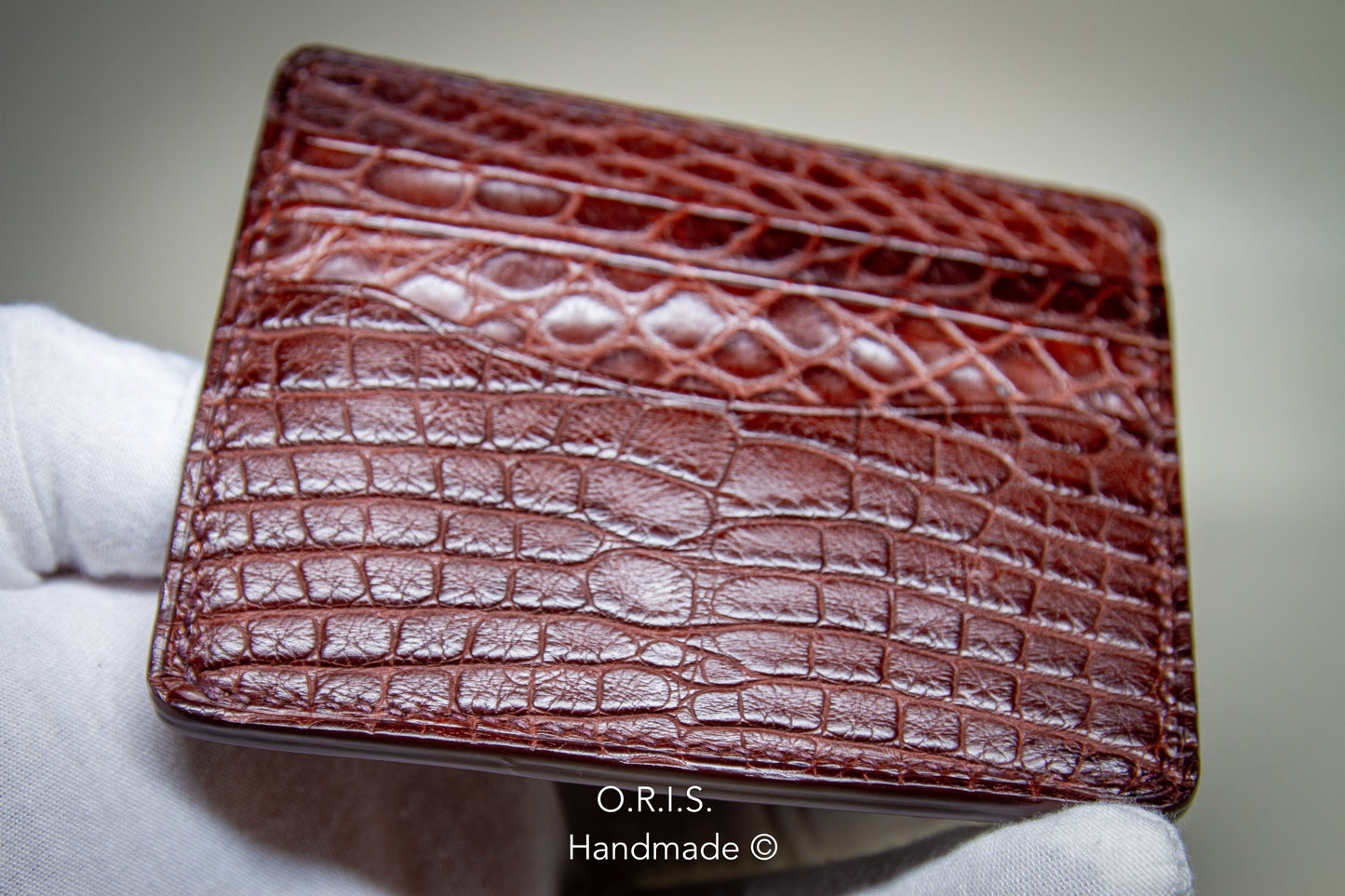 Slim Alligator Card Holder - Dark Red Matte Finish