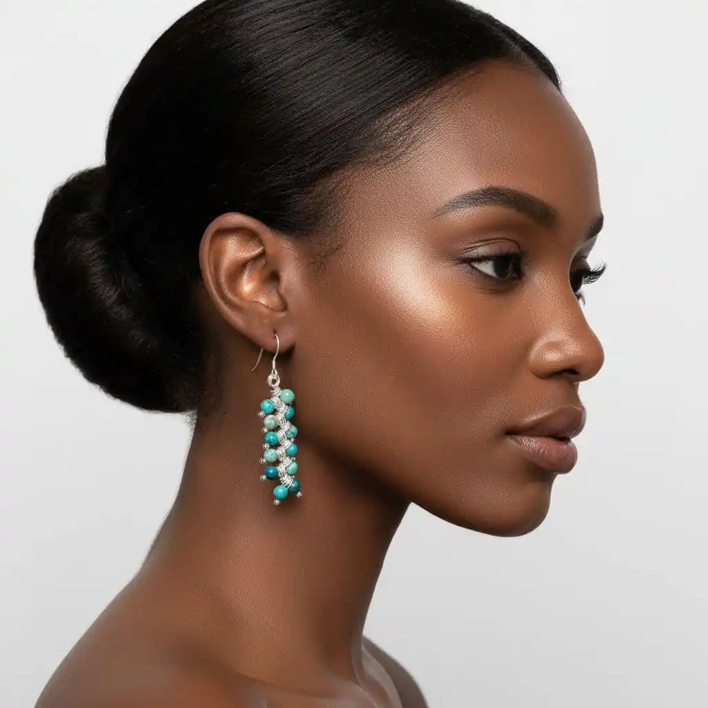 Seen On Jane The Virgin Silver Turquoise Wire Coil Earrings