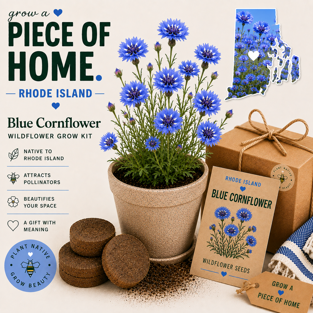 Rhode Island Blue Cornflower Wildflower Grow Kit