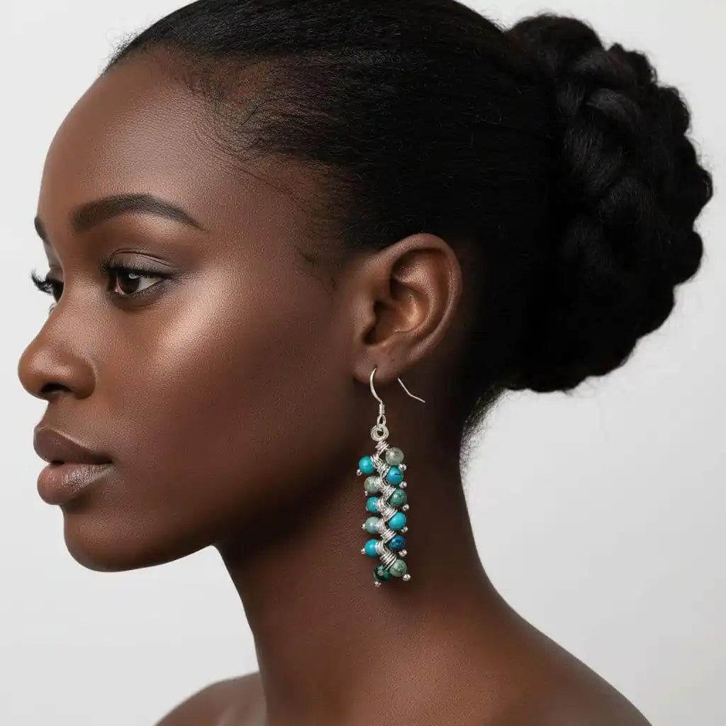 Seen On Jane The Virgin Silver Turquoise Wire Coil Earrings