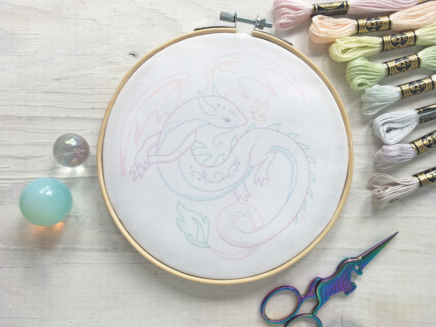 Pastel Dragon Full Kit Beginner Hand Embroidery DIY