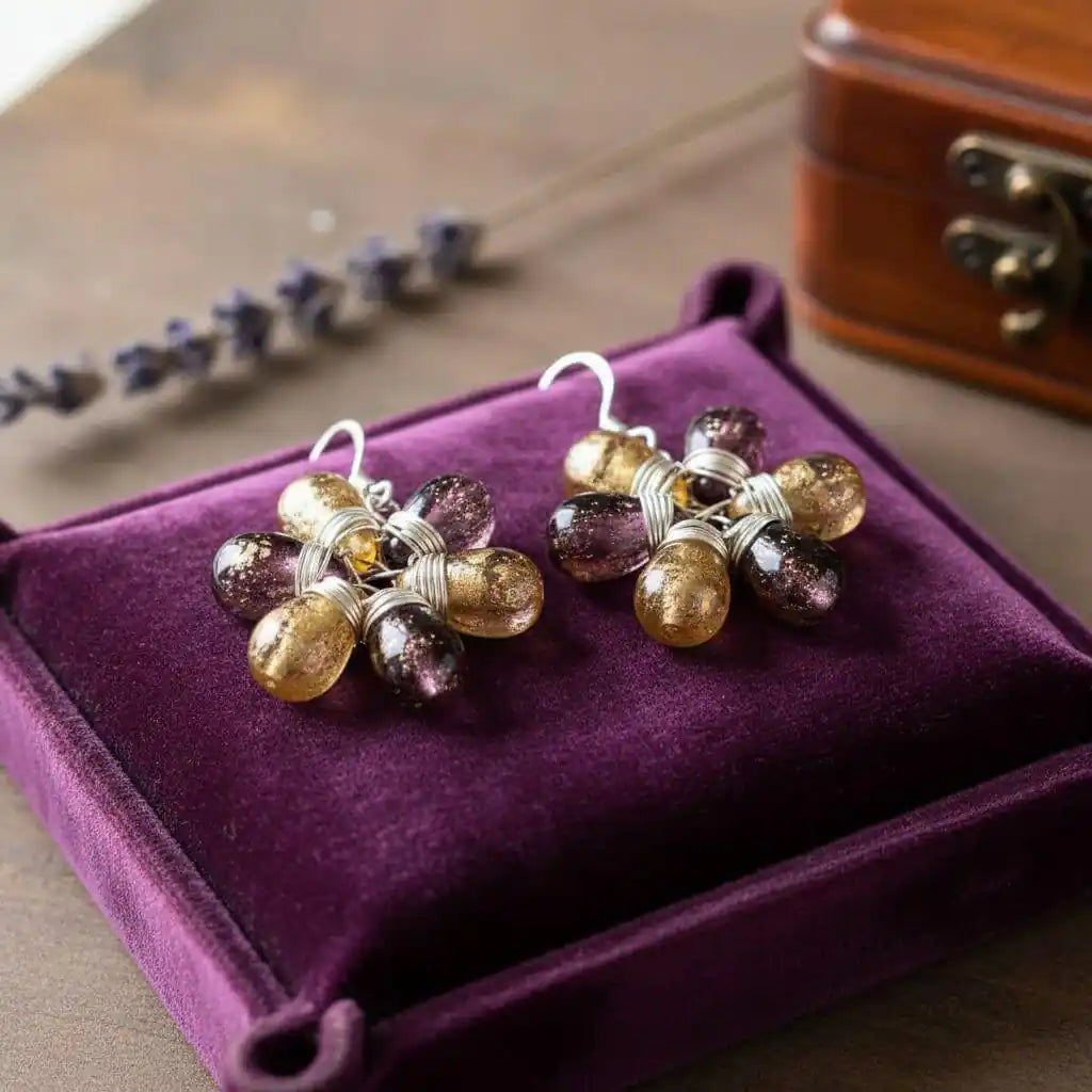 Purple and Yellow Flower Sterling Silver Earrings