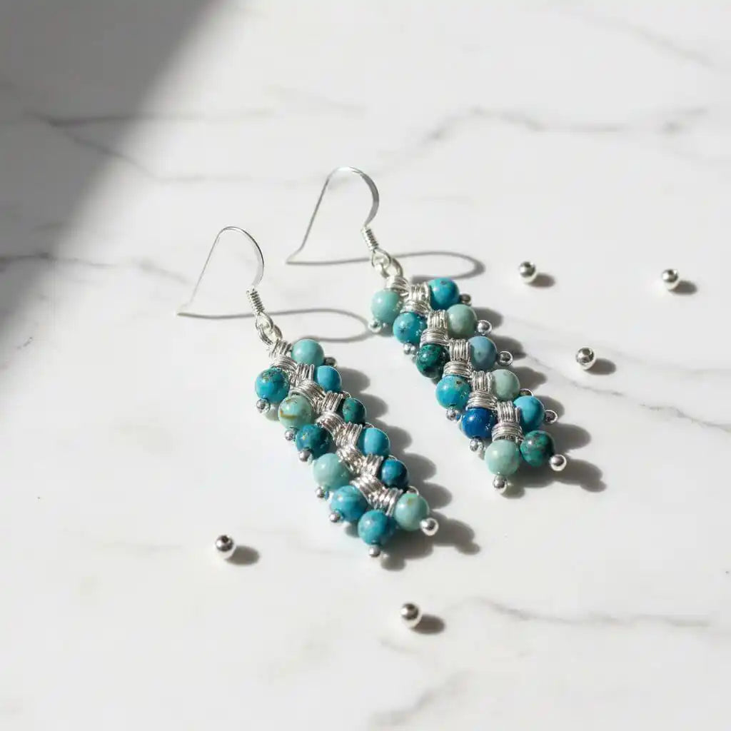Seen On Jane The Virgin Silver Turquoise Wire Coil Earrings
