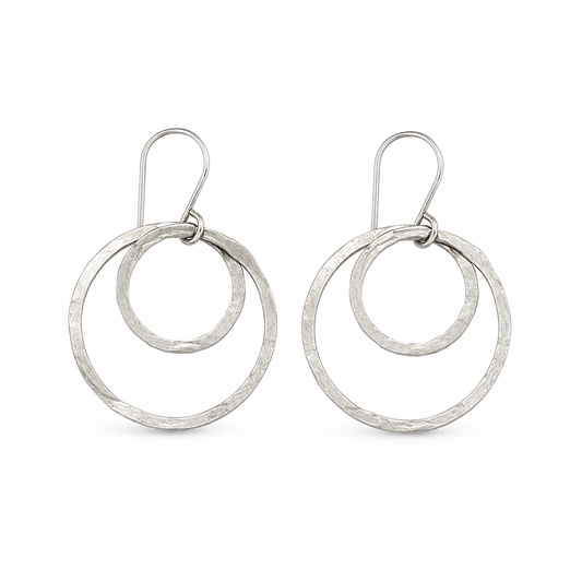Hand Forged Sterling Silver Double Circle Earrings