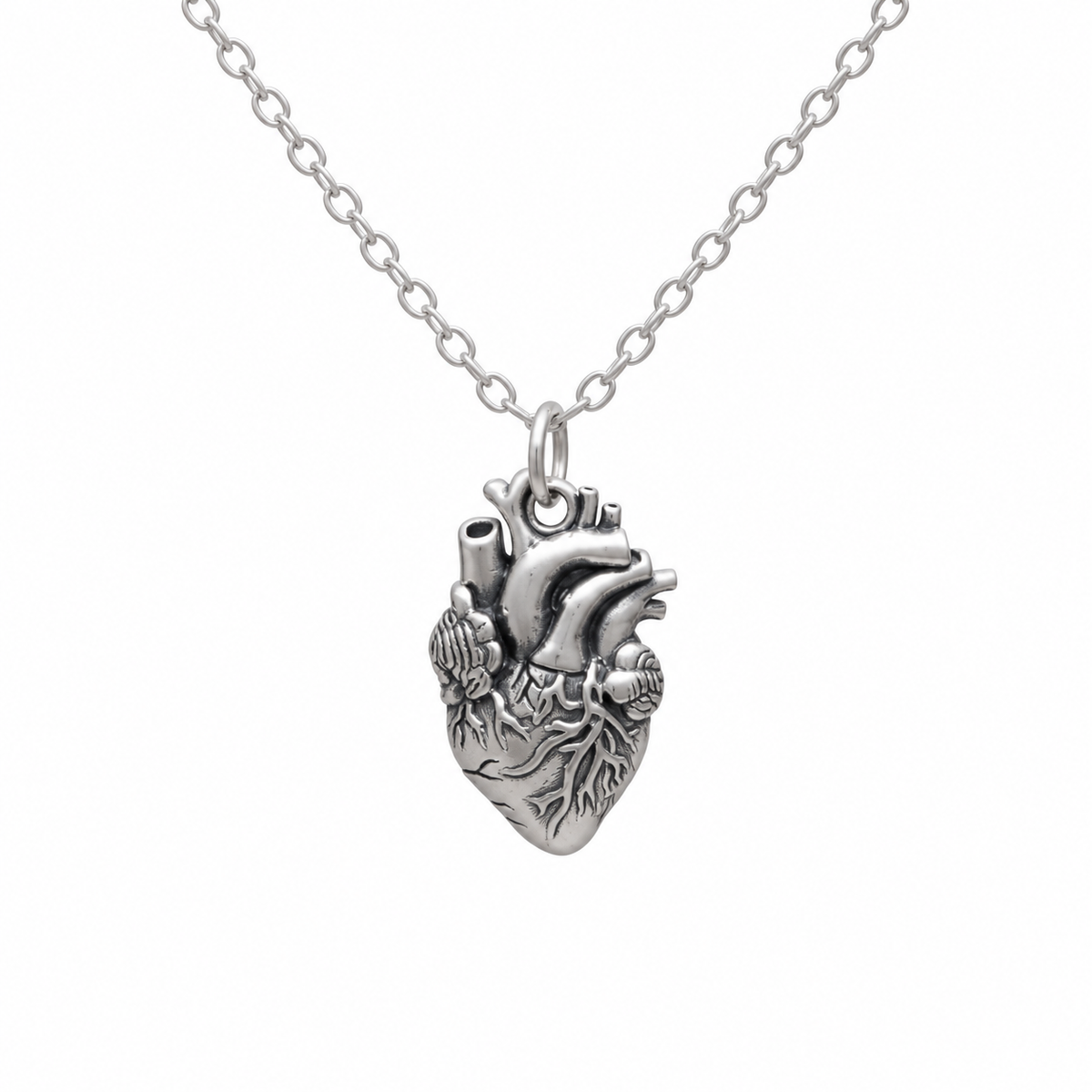 Sterling Silver Anatomical Heart Necklace