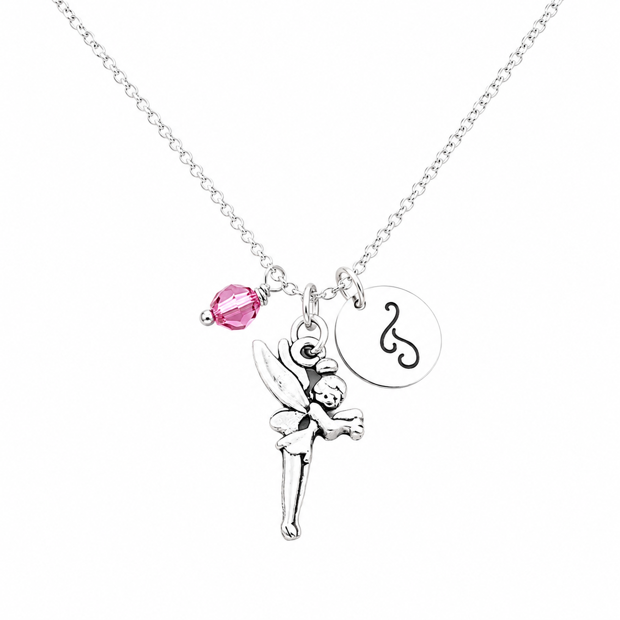 Fairy Necklace – Sterling Silver with Birthstone & Initial Charm
