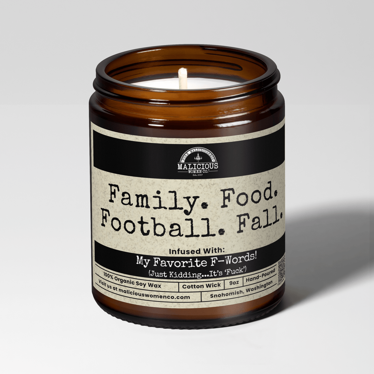 Family. Food. Football. Fall. | 9oz Fall Candle | Malicious Women Co