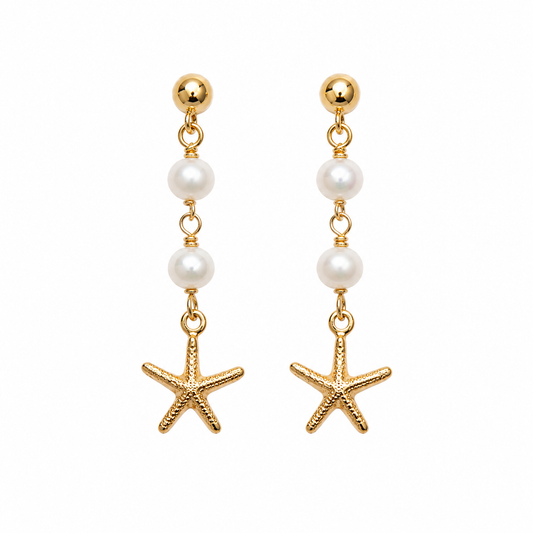 Gold Filled Starfish & Freshwater Pearl Drop Earrings | OOAK