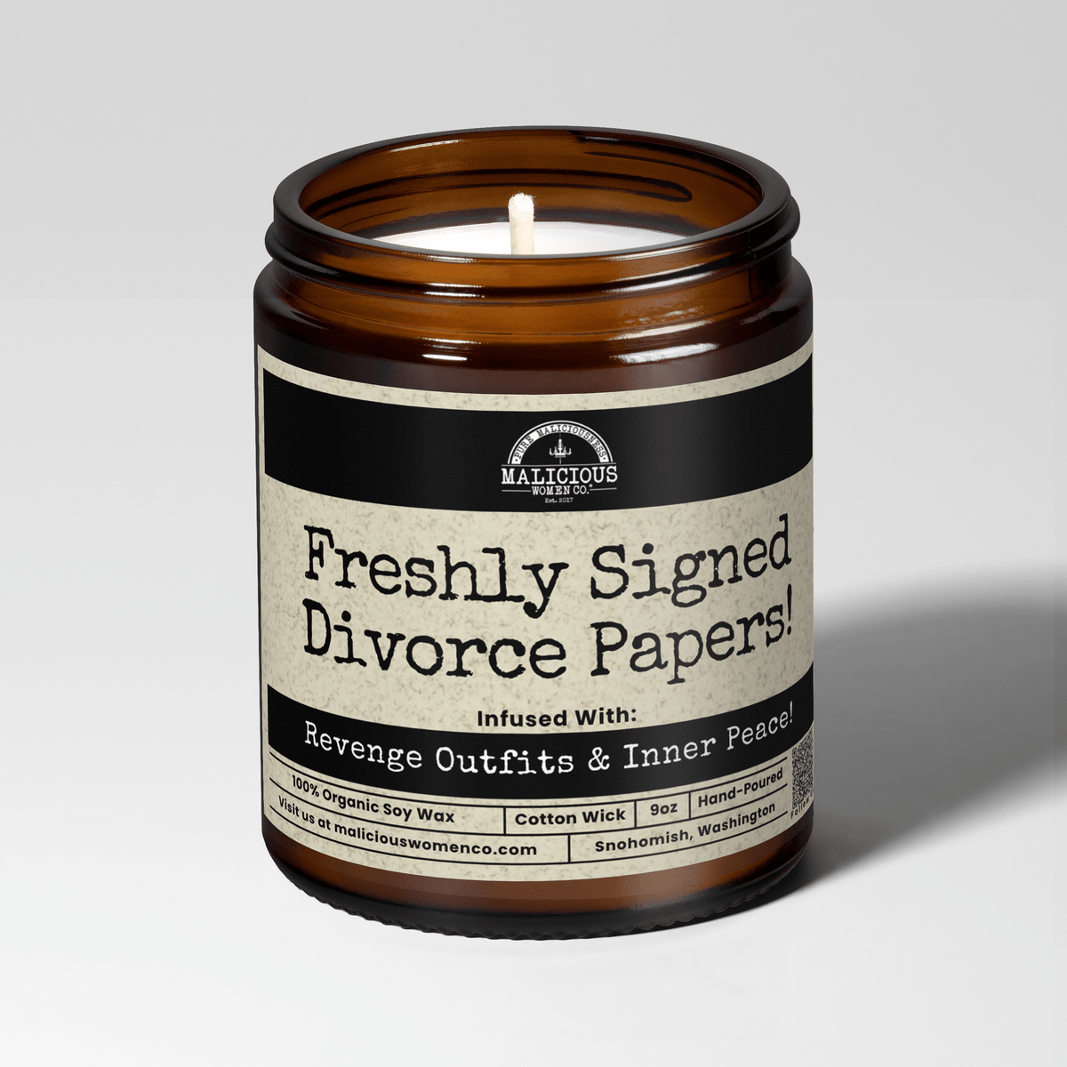 Freshly Signed Divorce Papers | 9oz Funny Candle | Malicious Women Co
