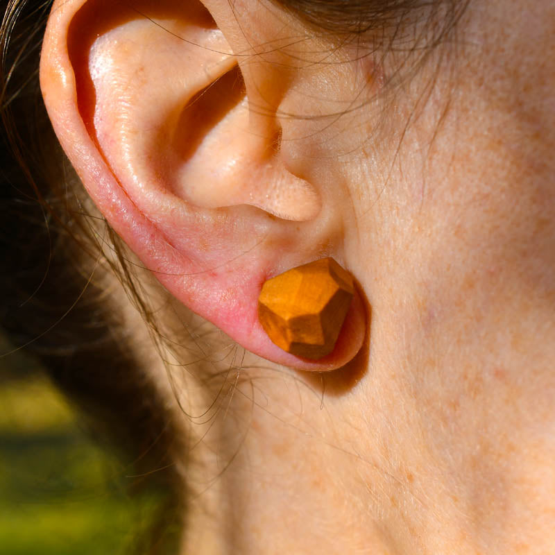 Geometric Wood Stud Earrings | Sterling Silver Posts