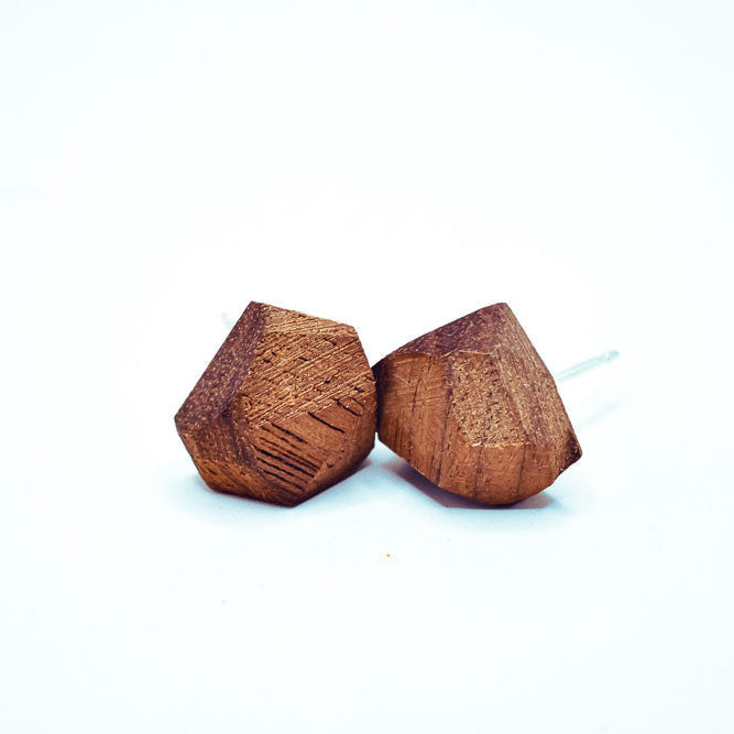 Geometric Wood Stud Earrings | Sterling Silver Posts