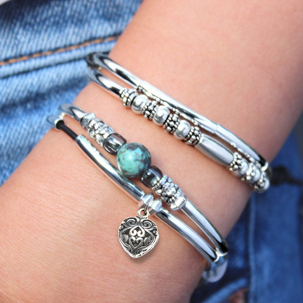 Bijou Silver Adjustable Bracelet in Black Leather for Women
