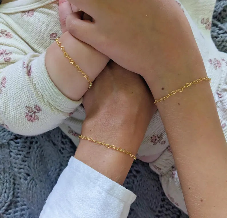 Mommy & Me Heart Bracelet Set – 14k Gold Filled