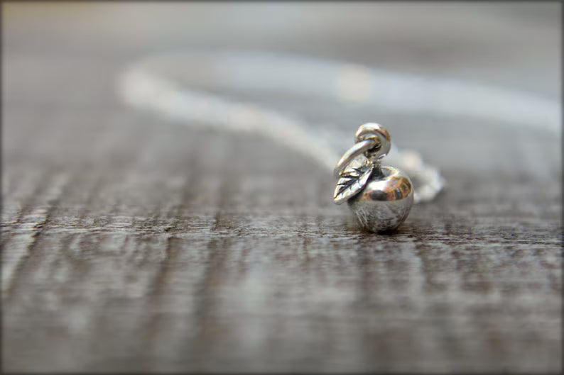 Tiny Apple Charm - Sterling Silver Necklace