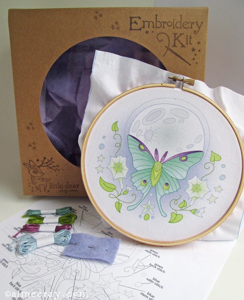 Luna Moth Butterfly Hand Embroidery Kit