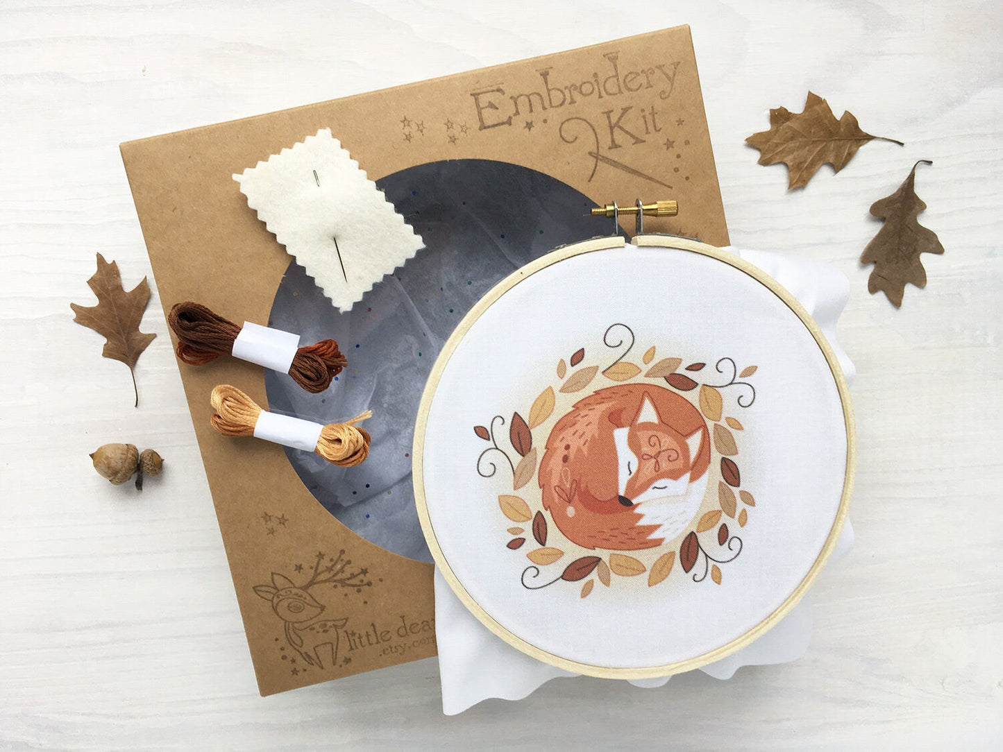 Sleeping Fox Hand Embroidery complete kit
