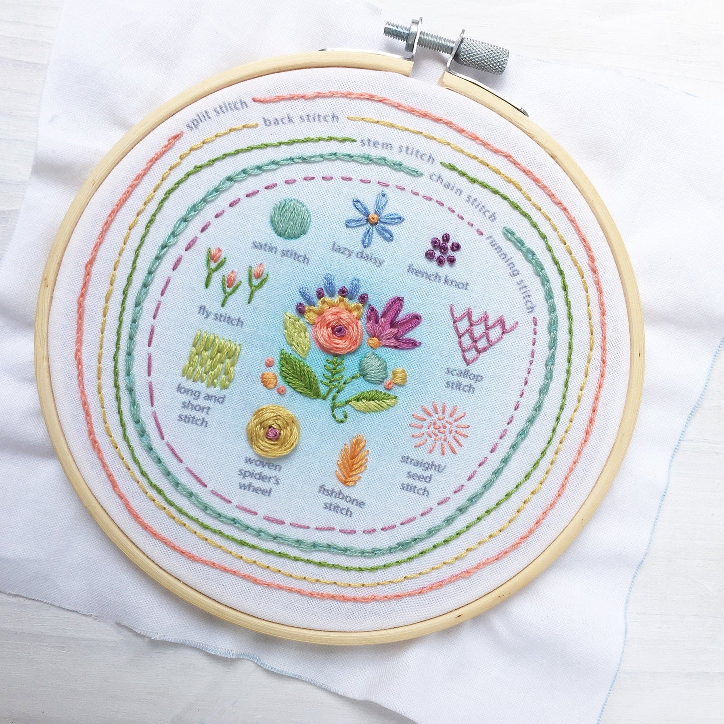 Stitch Sampler Complete Kit, learn Beginner Hand Embroidery