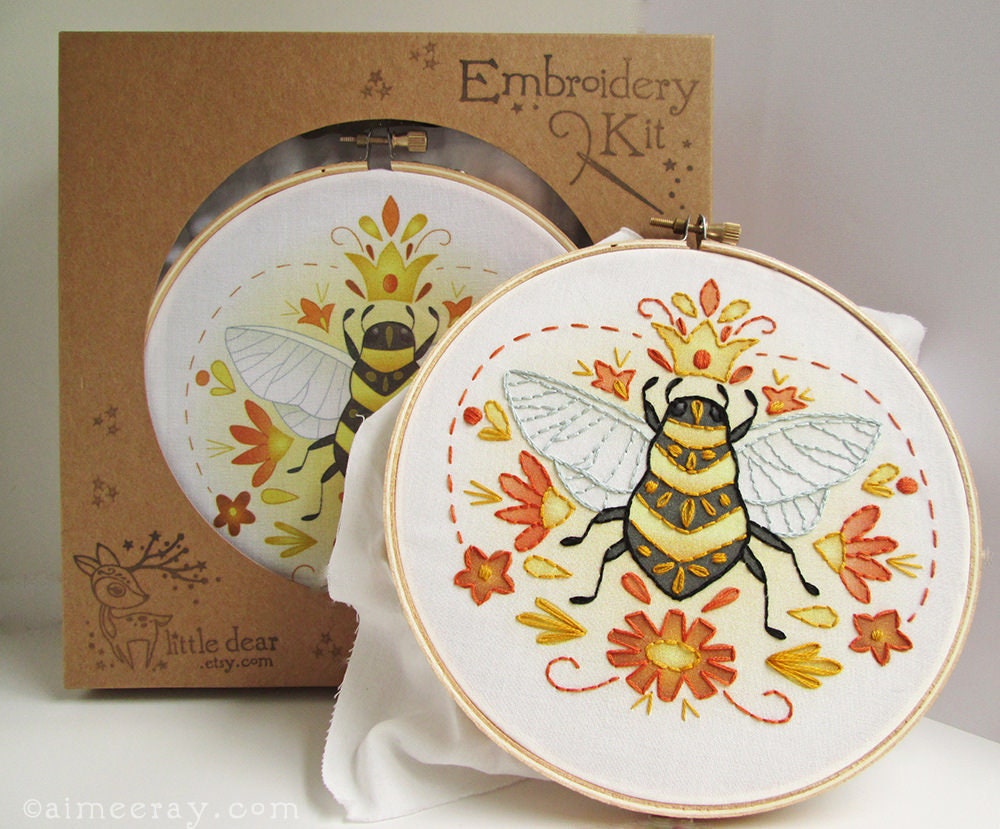 Queen Bee Beginner hand embroidery Complete Kit