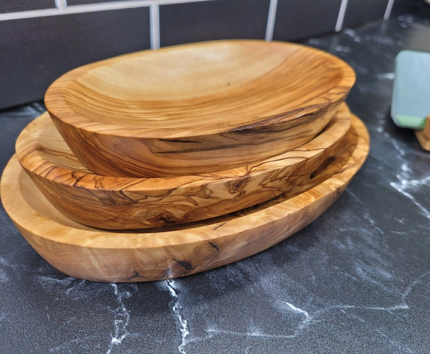 Set of Three Olive Wood Serving Trays