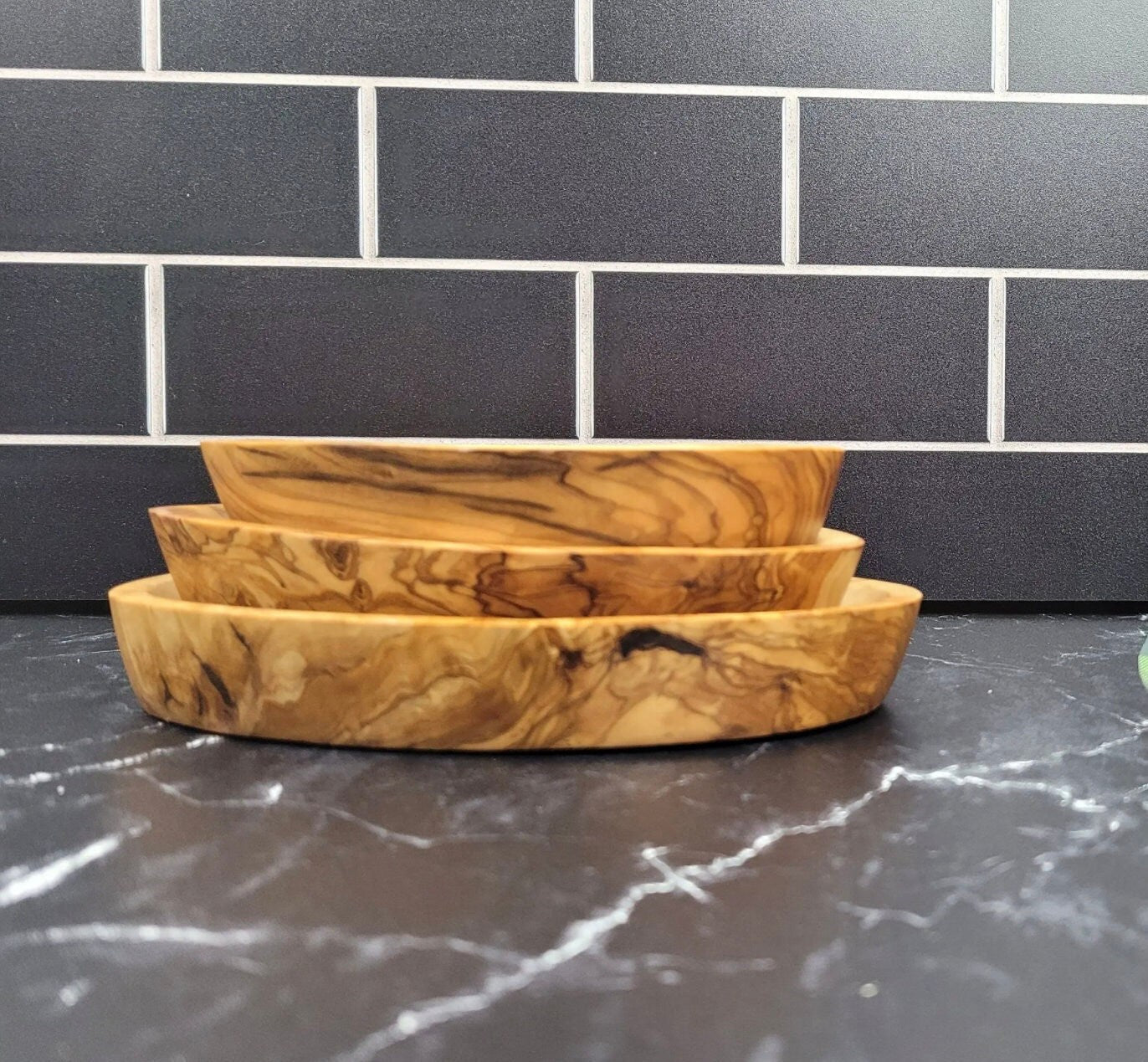 Set of Three Olive Wood Serving Trays