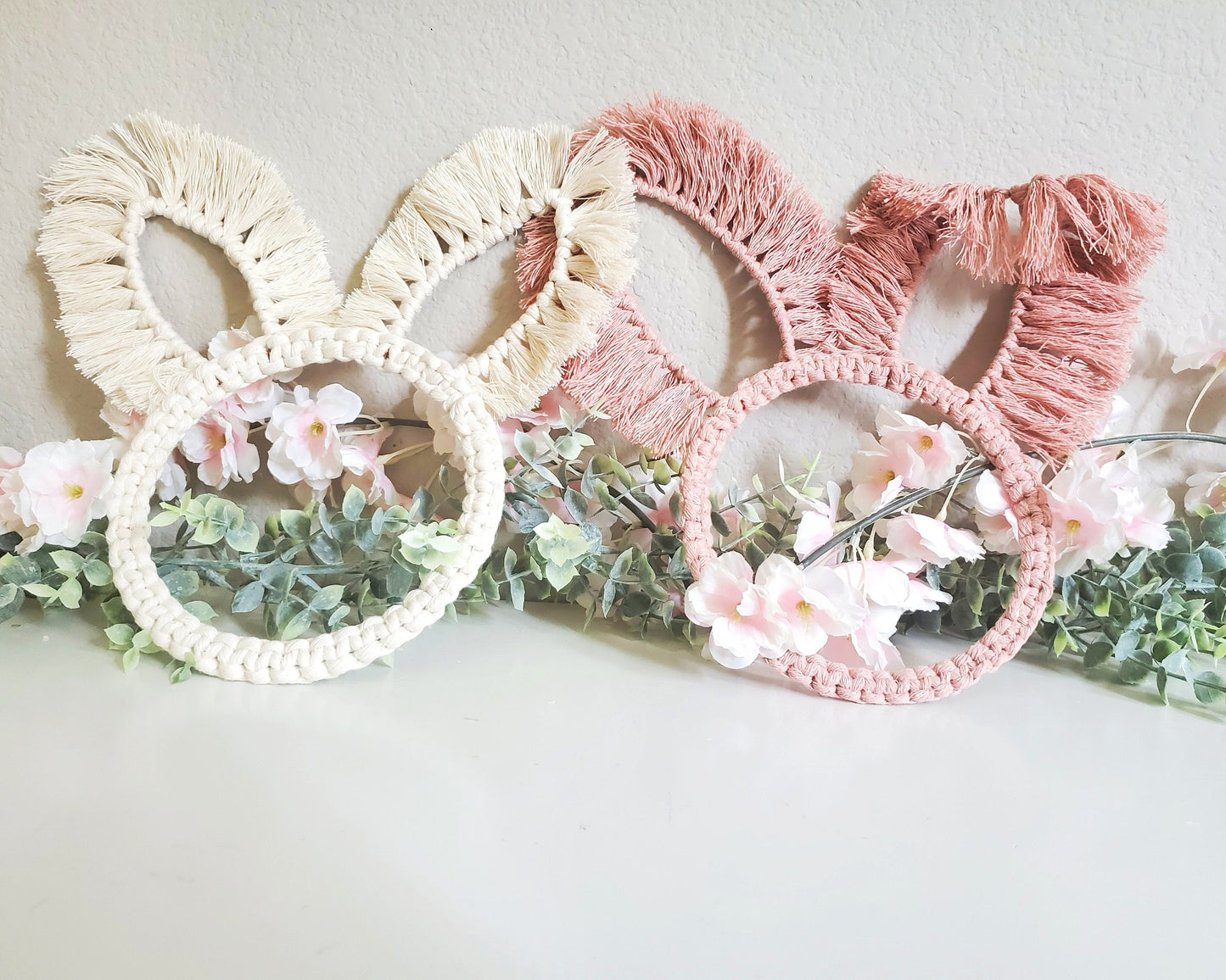 Macrame bunny ears decor. Foldable ears.