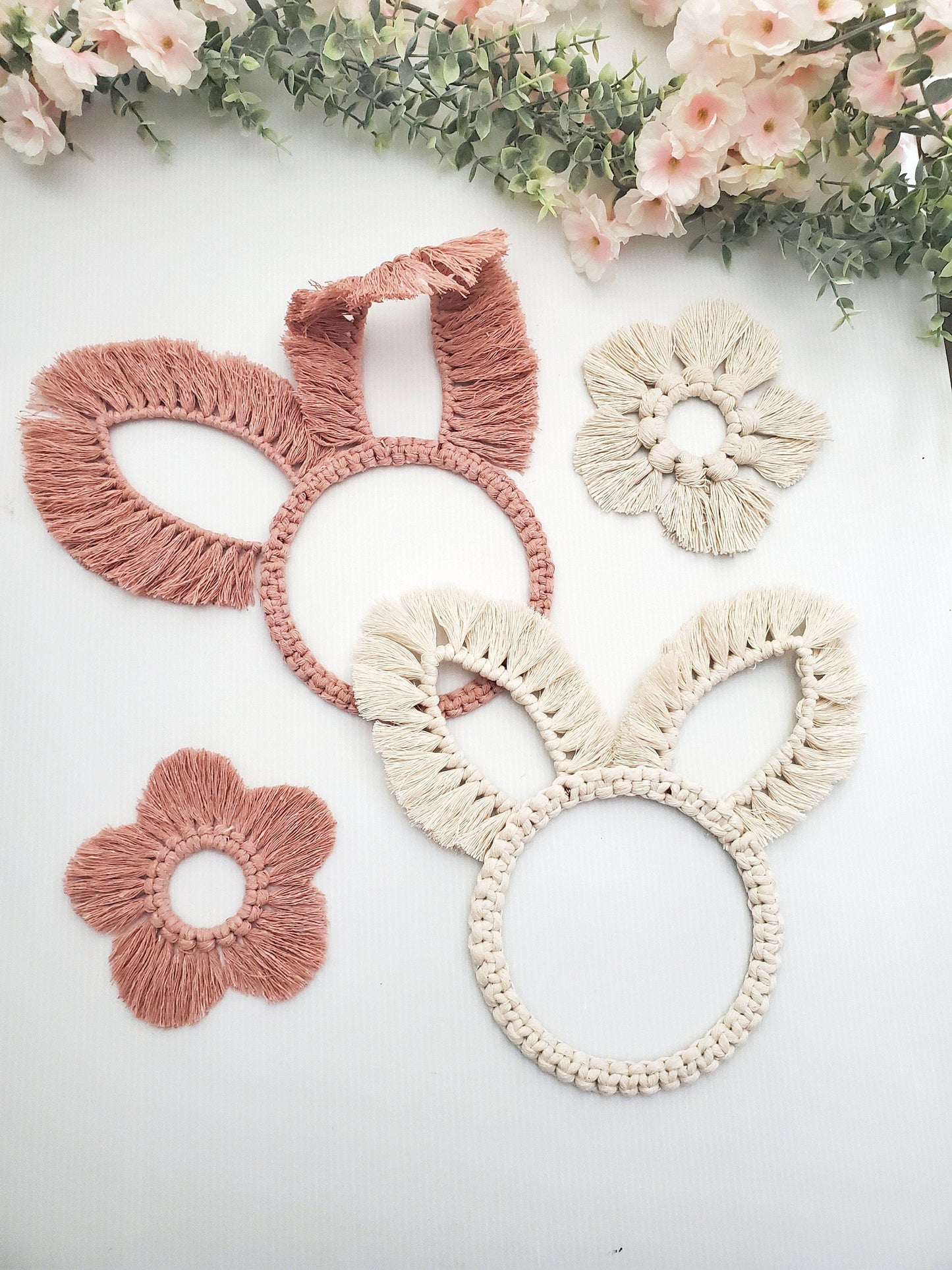 Macrame bunny ears decor. Foldable ears.