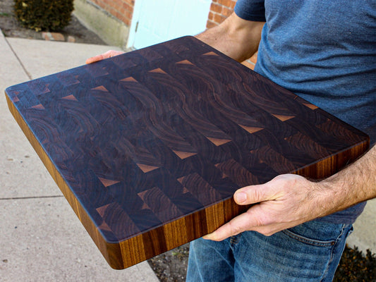 Large End Grain Walnut Cutting Board, Walnut Butcher Block with Rubber Feet, Up to 2” Thick, Wedding Gift, Anniversary Gift, USA Made