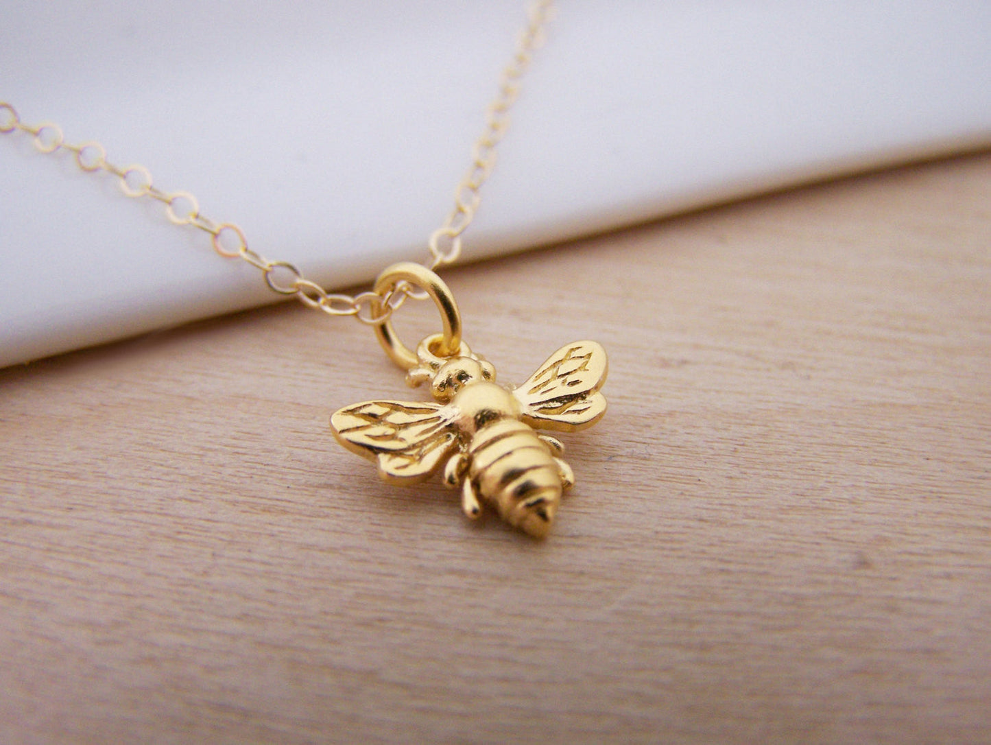 Gold Filled Bumble Bee Necklace – Gold Bee Charm on 18” Cable Chain