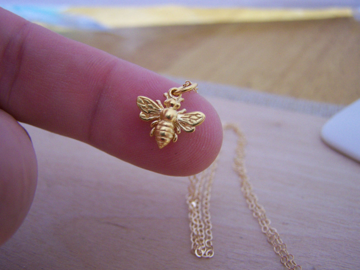 Gold Filled Bumble Bee Necklace – Gold Bee Charm on 18” Cable Chain