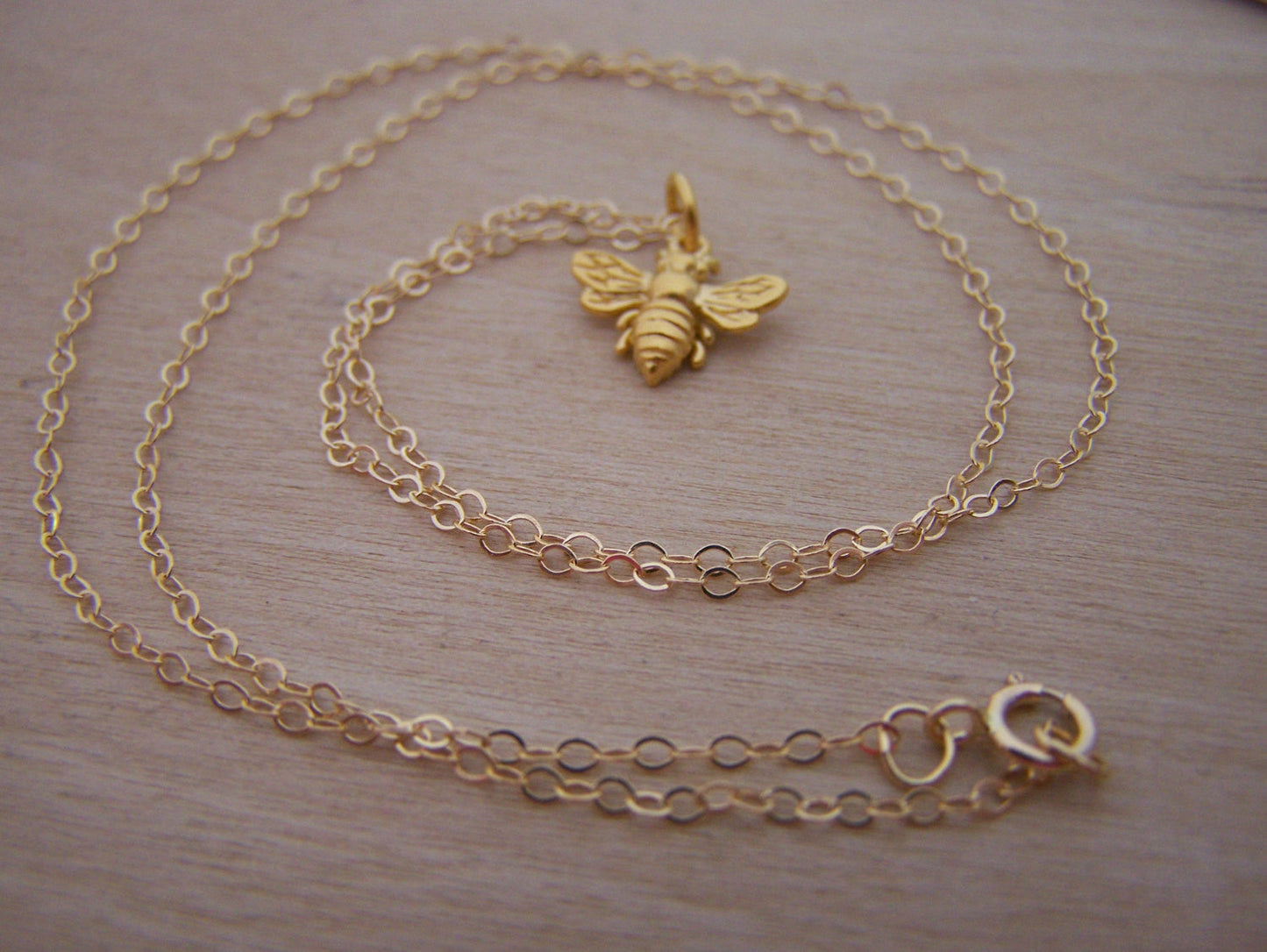Gold Filled Bumble Bee Necklace – Gold Bee Charm on 18” Cable Chain